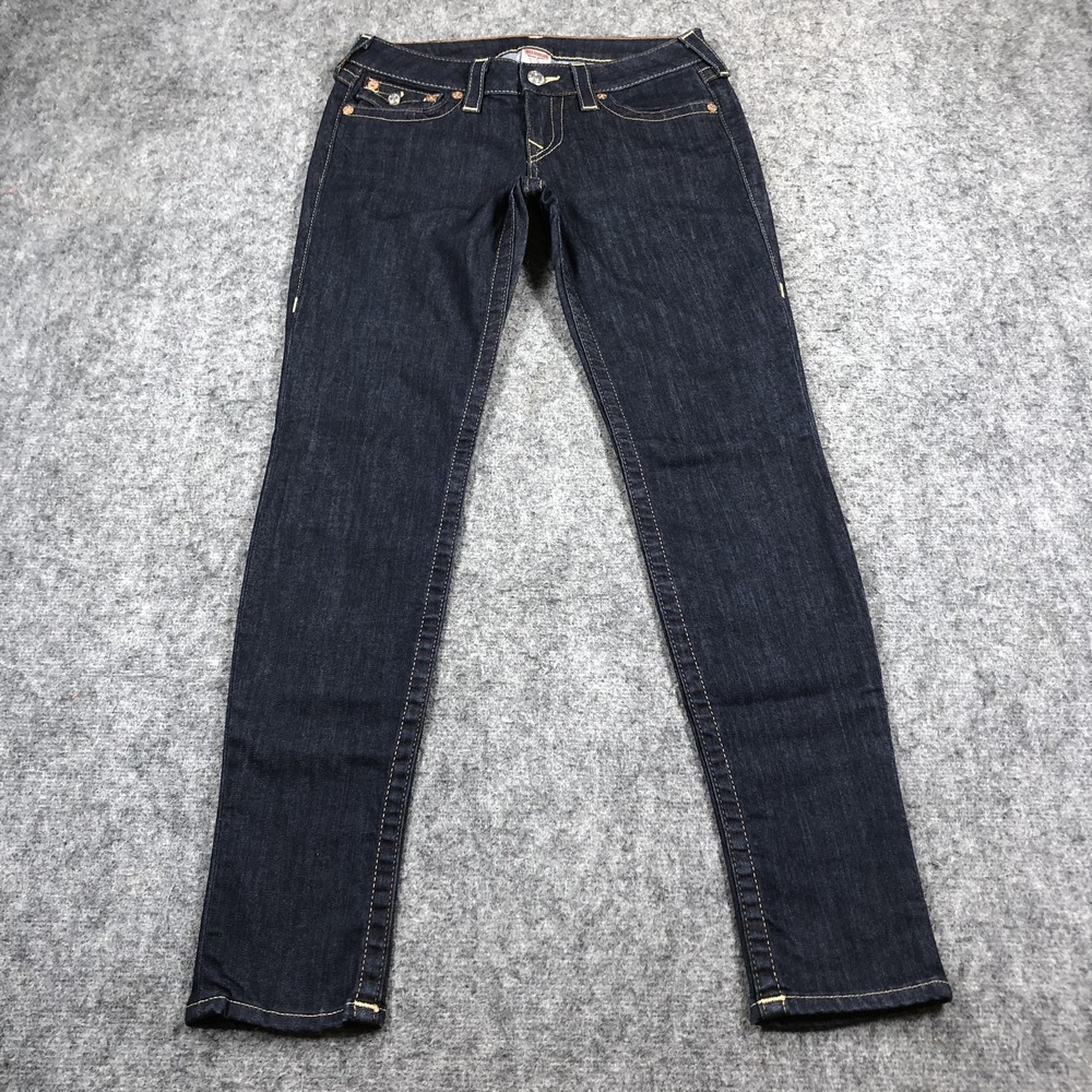 True Religion Jeans Womens 28 Blue Low Rise Skinny Dark Wash Stretch Denim Y2K